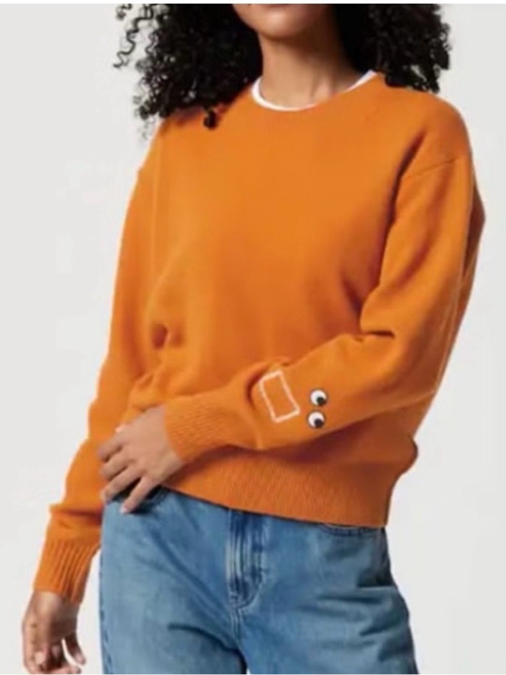 Anya Hindmarch Uniqlo Rust Orange Crewneck Sweater with Eye Appliqué